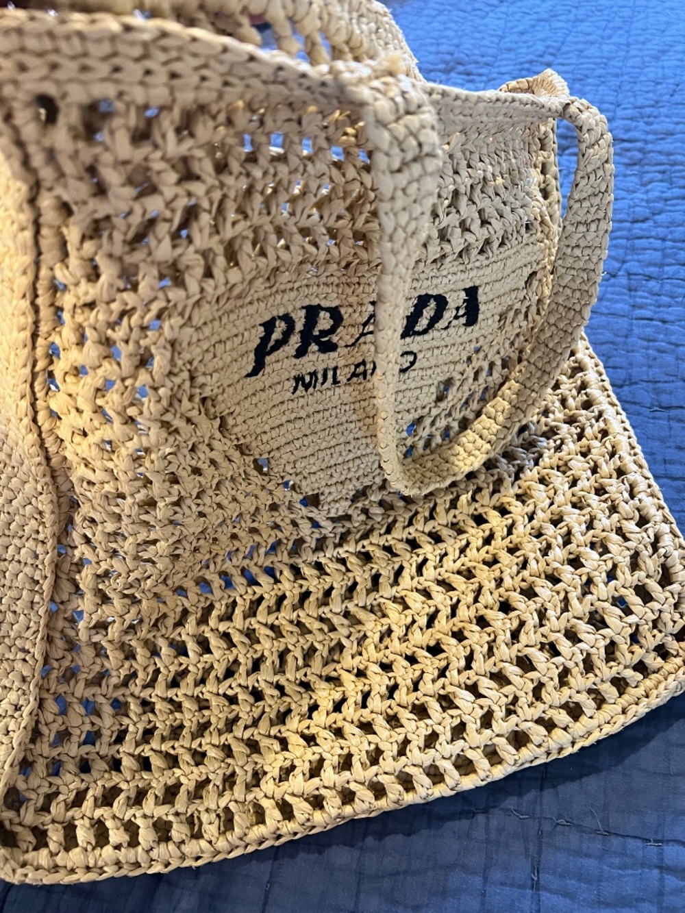 Prada Raffia Crochet Tote Bag Naturale Color - Picture 2 of 3